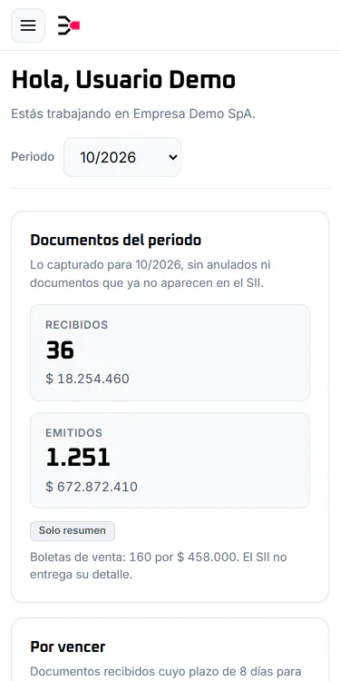 Inicio del panel en un celular